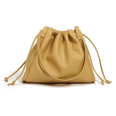 China Fashion Top Selling Products PU Leather Drawstring Ladies Shoulder Tote Bag Casual Large Handbags For Women for sale