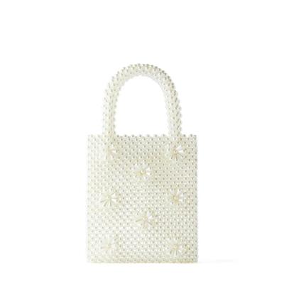 China Fashion High Quality Ladies Shoulder Square Tote Bags Handmade Pearl Bucket Bag Handbags for sale