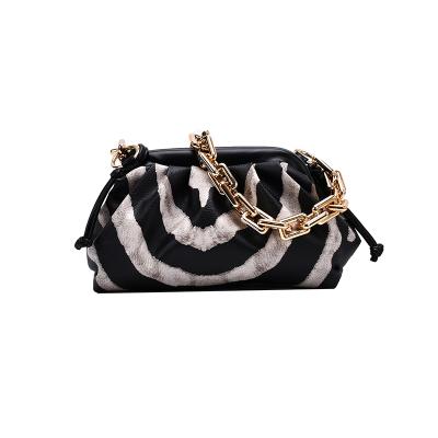 China Elegant Fashion Zebra Print Women Grab Bag Luxury Designer Pleated Dumpling Cloud Shape Bag Chain Shoulder Bag for sale