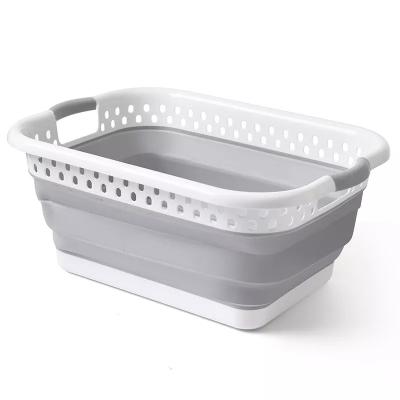 China Bathroom Laundry Basket Home Foldable Portable Washing Folding Plastic Laundry Basket for sale