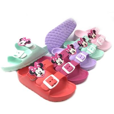 China Flat Custom Beach Slides Flat Toddler Baby Kids Outdoor Soft Comfortable EVA Slippers Straps Kids Double Double Buckle Slipper for sale