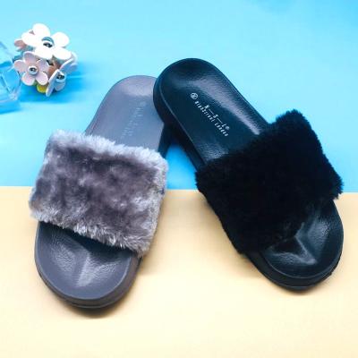 China 2020 Fashion Trend Hot Women's Slippers Hairy Raccoon Fur Slider Slippers For Woman Ladies Faux Hair Plush Sandals Fluffy Slippers For Lady for sale