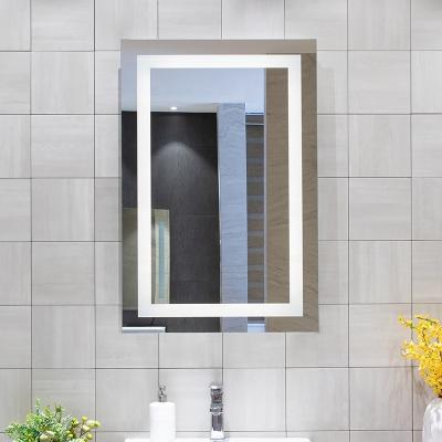 China Custom Frameless Touch Bath Mirror Lighted Anti Fog Mirror Rectangle Shaving Shower Room Bathroom Mirrors for sale