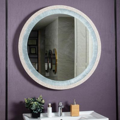 China Lighted Magic Aluminum Frame Bathroom Mirror With Round Touch Screen Display Anti Fog for sale