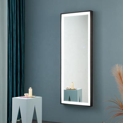 China Large Illuminated Integral Black Wood Frame Custom LED Illuminated Bathroom Mirror With Lights for sale