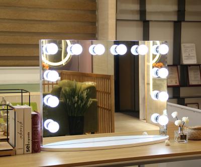 China Hollywood Dimmable Lighted Mirror With Large LED Bulbs Makeup Vanity Mirror for sale