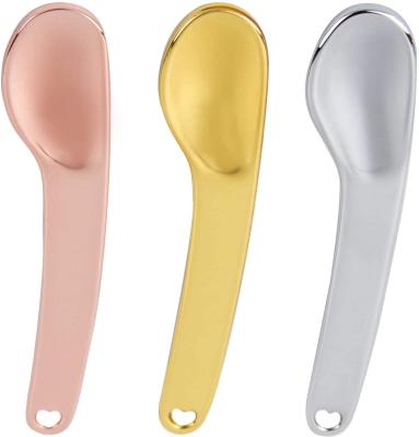 China Beauty Care Render Tools Free Sample Custom Logo Rose Gold Plating Small Cosmetic Spoon Metal Silver Cosmetic Spatulas Mini for sale