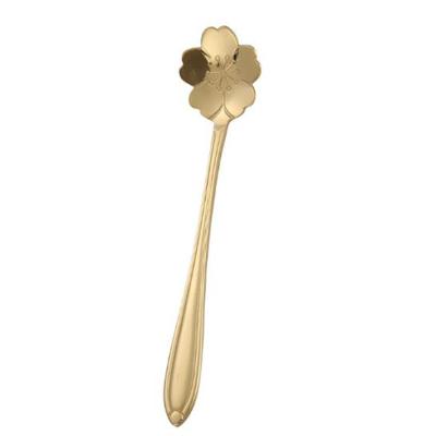 China High Quality Sustainable 304 Gold Sakura Blossom Shaped Tea Teaspoon Stainless Steel Spoon for sale