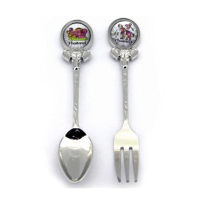 China Custom Viable World City High Quality Thailand Souvenir Metal Silver Fork and Spoon Tourist Set for sale