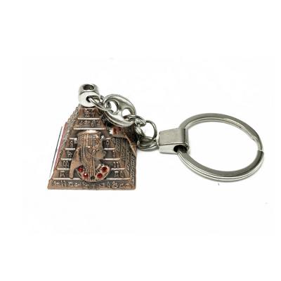 China 3D Design Less MOQ Metal Bronze Souvenir Egyptian Pyramids Building 3D Sculpture Custom Key Chains for sale