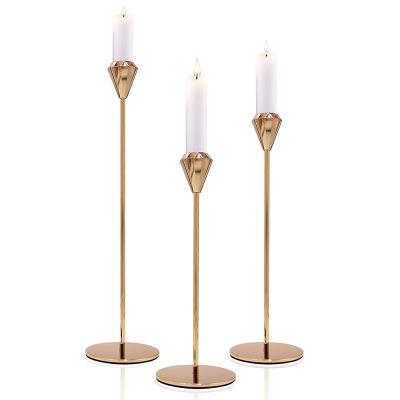 China Simplicity Diamond Shaped Candle Holders Set, Gold Candle Holder, Metal Candle Holder Candlestick Holders 3 in 1 Set for Wedding for sale