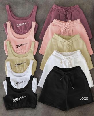 China 2022 Summer Brands Logo Women Tracksuits QUICK DRY Summer Causal Shorts 2 Piece Sets Crop Top Womens Jogging Pants Two Piece Set for sale