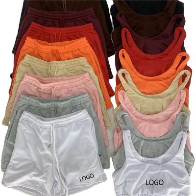 China 2022 Summer Sportswear Women Anti-Wrinkle Shorts Sets Custom Logo Crop Tops And Joggers Pants Tracksuits 2 Pcs Sweat Suits For Women for sale