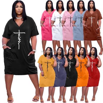 China Summer 2022 Anti-Static Plus Size Faith Dress For Fat Women Solid Color Dresses Fat Women Bodycon Streetwear Short Casual Faith Clothes for sale