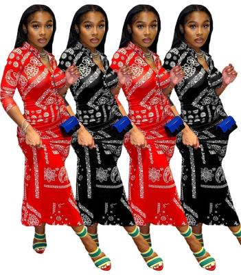 China 2022 New Fashion Anti-wrinkle Paisley Dress Shirt Collar Casual Dress Long For Women Sheath Long Bandana Print Dress for sale