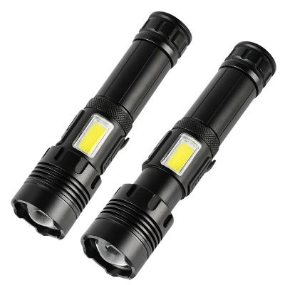 China Super Bright Rechargeable Zoomable Emergency Led Flashlight With Mini Cob Side Light for sale