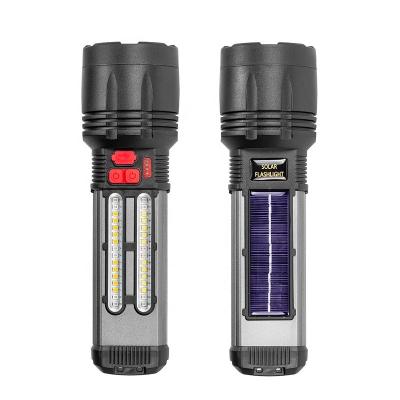 China Portable Handheld Led Solar Usb Rechargeable Outdoor Camping Emergency Torch P50 Flashlight Xhp50 Charging Solar Powered Torches for sale