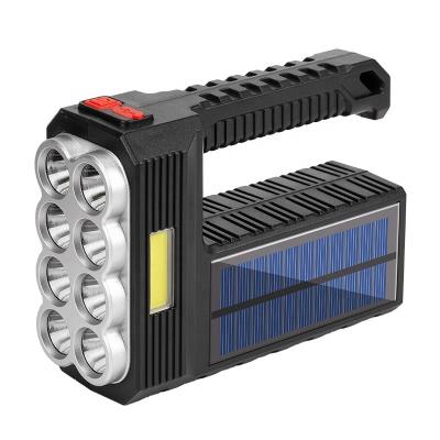 China Camping Multifunctional Cheap Plastic Rechargeable Handheld Portable Torch 8 USB LED+COB Solar Panel Spotlight Flashlight for sale