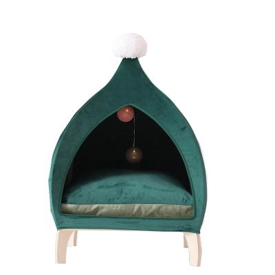 China New Design Luxury Pet Cat Bed Cooling Wooden Pet Bed With Pet Cushion For Cat for sale