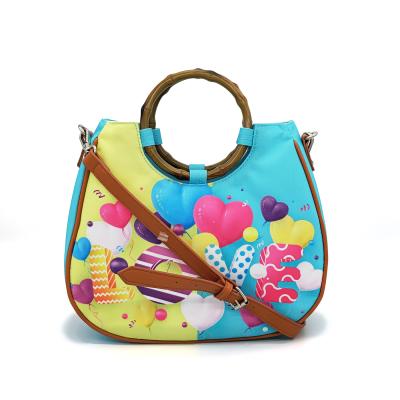 China New Famous Fashion Design Printing Women Round Handle Purse Shoulder Messenger Bag for sale