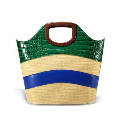 China High Quality Leather Custom Woven Solid Wood Vintage Lady Beach Shoulder Handbag for sale