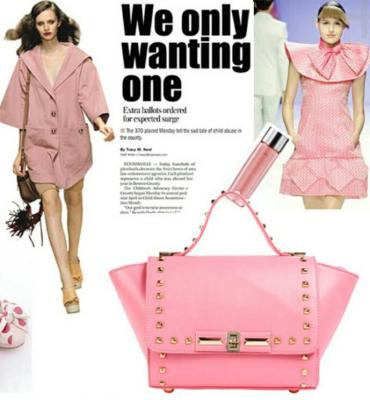 China Rivit Style Fashion Punk Design Lady Handbag With Rivet Pink Leather Bag for sale