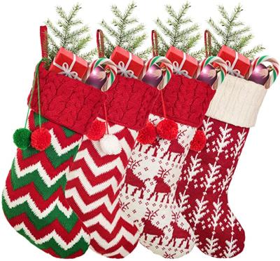 China Polyester Knit Pattern Sublimation Christmas Stockings Hanging Socks Bag Wall Stove Christmas Decoration Gift for sale