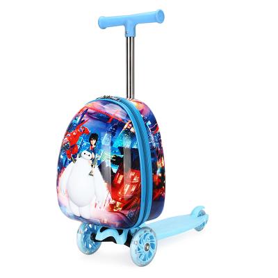 China Custom Printing Amazon Waterproof Hot Selling 3D Airport Travel Trolley Kids Suitcase Scooter Luggage Foldable Bag for sale