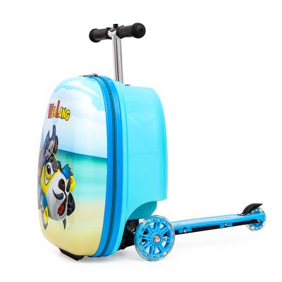 China Amazon Hot Selling Waterproof Custom Design 19inch Airport 3D Travel Trolley Kids Foldable Kids Kick Suitcase Scooter Luggage for sale