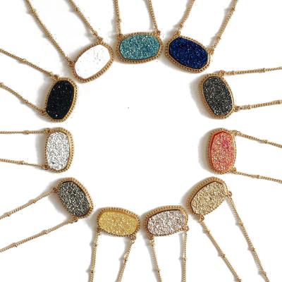 China FASHIONABLE Hexagon Drusilla Pendant Necklace Resin Druzy Gold Plated Choker Statement Necklaces For Women Jewelry Gift for sale