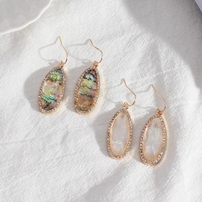 China TRENDY Fashion Acrylic Abalone Shell Earrings Gold Color Rhinestone Dangle Brand Jewelry For Women for sale