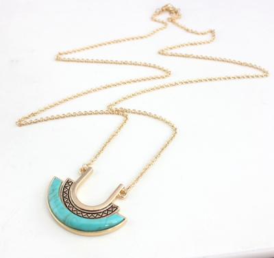 China BOHEMIA Retro Fashion Stone Fan Shape Necklace Gold Link Chain Sweater Necklace Women Pendant Jewelry for sale