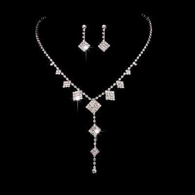 China Elegant Romantic Place Necklace Bridal Wedding Earrings Claw Zircon Chain Women Bridesmaid ACC Jewelry Set Party for sale