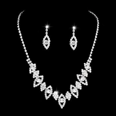 China Romantic Oval Charms Bridal Wedding Necklace Earrings Claw Zircon Chain Fashion Women Bridesmaid CRNA Jewelry Set for sale