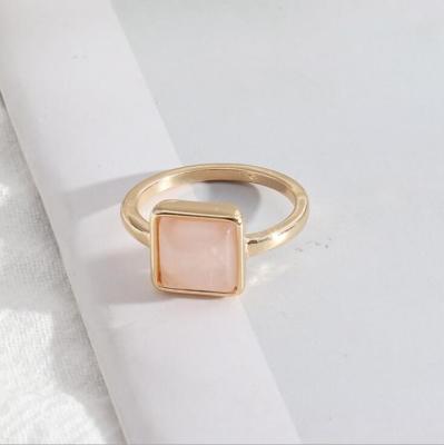 China Diameter 1.7cm Rose Pink Quartz Stone Rings Square BOHEMIA 1cm Square White Green Fashion Gold Color Rings Inner Jewelry For Women for sale