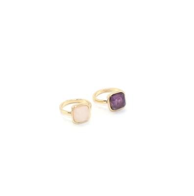 China BOHEMIA 1.0cm Rose Pink Quartz Stone Rings Purple Square Shape Inner Diameter 1.7cm Pendientes Finger Rings Jewelry For Wom for sale