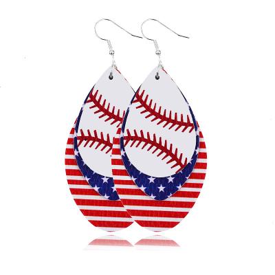 China BOHEMIA Independence Baseball Faux Leather Earrings Women Sports Basketball Football Flag Leather Teardrop Dangle Earrings for sale