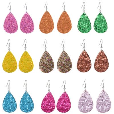 China BOHEMIA Waterdrop Sparkle PU Earring Women Statement Fancy Teardrop Drop Earrings Leather Jewelry For Women for sale