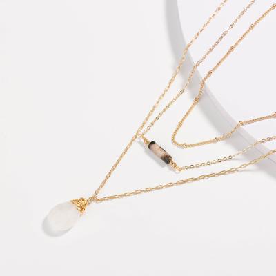 China FASHIONABLE Multilayer White Stone Pendant Long Gold Bar Chain Necklace Choker Jewelry Gift For Women for sale