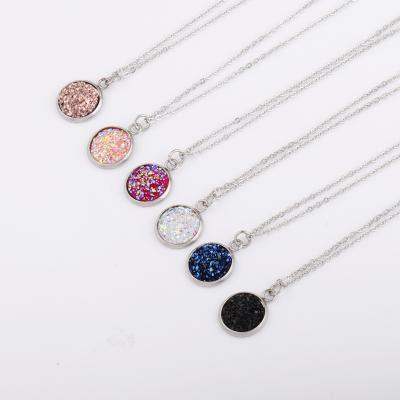 China 12mm TRENDY Resin Druzy Cabochon Necklace Fashion Stainless Steel Resin Charm Drusillary Shinning Necklace for sale