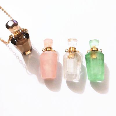 China FASHIONABLE Natural Crystal Quartz Women Necklace Perfume Bottle Stone Essential Oil White Pink Bottles for sale