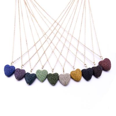 China 2cm Romantic Heart Shape Aromatherapy Colorful Gold Necklace Lava Stone Essential Oil Diffuser Chain Necklace Jewelry for sale