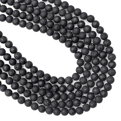 China Stone Black Volcano Lava Stone Round 6mm Loose Beads 8mm For Jewelry Making DIY Bracelet Findings for sale