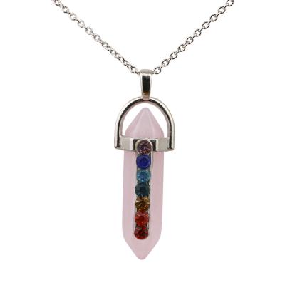 China Fashion Trendy Natural Stone Pirsm Rose Quartz Crystal Chakra Pendant Hex Necklace For Women Silver Color Jewelry for sale