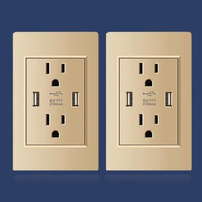 China Wall Mounted Panel Residential / General Purpose USA Standard Faceplate with 2 US Plug Socket and 2 USB Charging Home Telephone Wiring Panel for sale