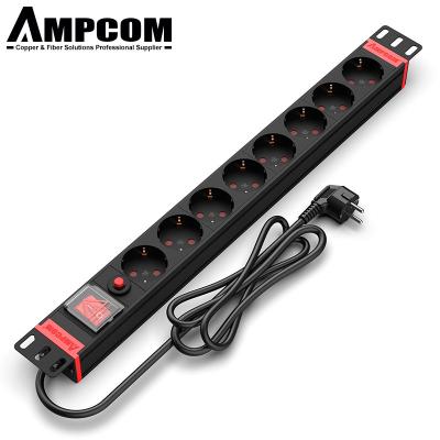 China PDU Power Supply AMPCOM EU Plug PDU Power Strip Changer 8 Sockets 220-250V 10A Copper Material With Aluminum Alloy Body for sale