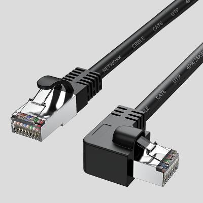 China Computer Networks 90 Degree CAT6 Left Angle Network Cable 24AWG Shielded OFC Material RJ45 Lan Cable for sale