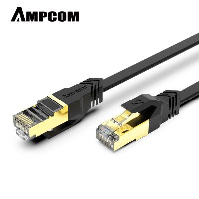 China Thin Networking AMPCOM RJ45 Cat7 Flat Cable STP 8P8C Lan Cord 10Gbps High Speed ​​Speed ​​Network Cable For Easy Wiring Building for sale