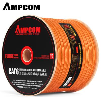 China Networking AMPCOM 305m Cat6 1000Mbps Engineering Cable 23AWG Ethernet Wire Patch Cord For Computer Desktop Wiring Project for sale