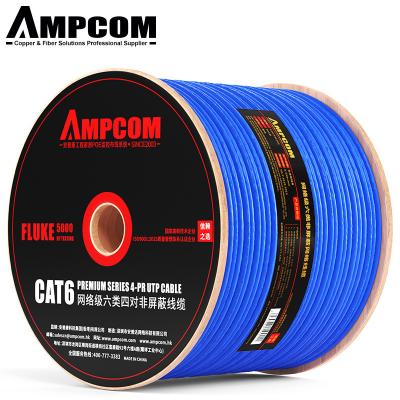 China Outdoor Networking AMPCOM Cat6 Network Cable 23AWG 0.57mm 305m Ethernet Wire UTP Cable For Data Room Engineer Wiring Project for sale